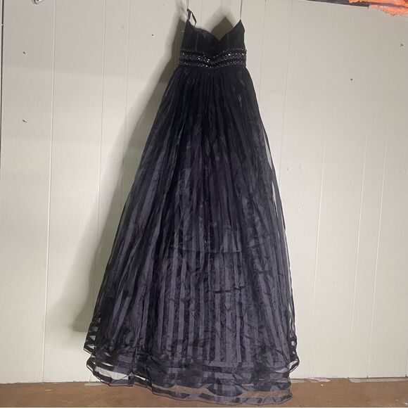 Rachel Allan Black Prom Gown Black Flowy Maxi Dress 6920 Size 4‎ - Picture 8 of 10